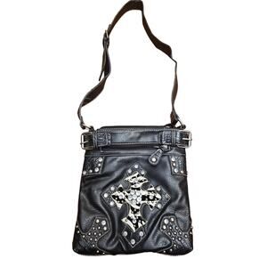 Cross Black Studded Messenger Purse zebra print